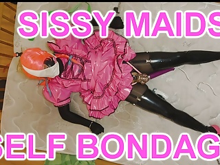 Sissy Maid Cums In Chastity During Self Bondage Chained To Bed free video