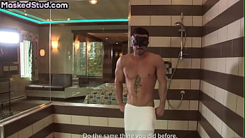 Tattooed Masked Stud Jerks Cock And Cums Hard In The Bathroom free video