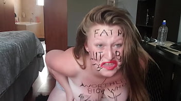 Big Fat Worthless Pig Degrading Herself | Body Writing |Hair Pulling | Self Slapping free video